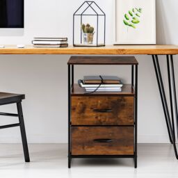 Costway Industrial 2-Drawer Storage Cabinet Dresser Organizer Removable Fabric Drawers in Brown - thumbnail 4