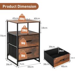 Costway Industrial 2-Drawer Storage Cabinet Dresser Organizer Removable Fabric Drawers in Brown - thumbnail 2