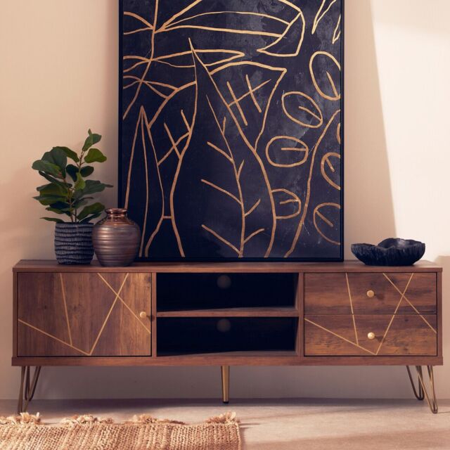 Orsina Sturdy Design Media Unit, Sturdy Construction Of Wooden Tv Stand With Storage, Versatile Living Room TV Unit in Brown - image 1