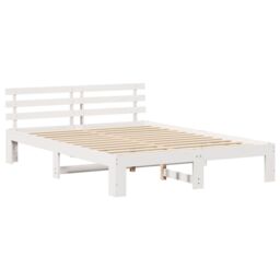Berkfield Home Wood Bed Frame White Wood 160 x 200 cm Durable White Bed Frame - thumbnail 2