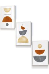 Orange, Gold and Grey Abstract Mid Century Geometric Framed Wall Art - Small