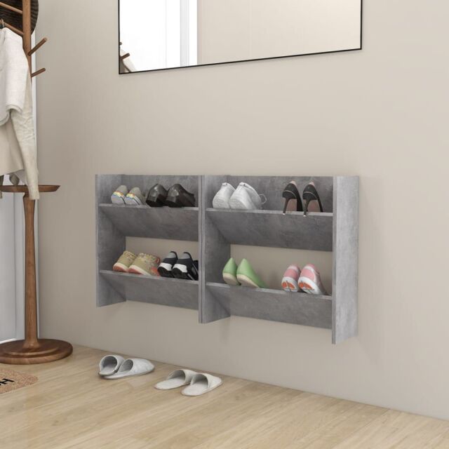 Berkfield Home Wall Shoe Cabinets 2 pcs Concrete Grey 60x18x60 cm Engineered Wood - Size: 60 x 18 x 60 cm - image 1