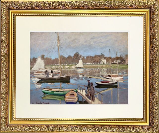 "Frames & Mirrors 4U Green Boat Mounted & Framed Print in Gold Dahlia Frame 14 x 12 Inch - Size: W12"" x H16"" x D20mm" - image 1