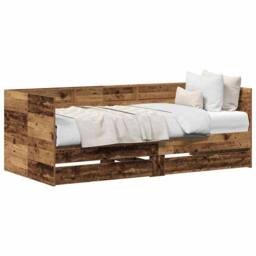 Berkfield Home Modern Daybed with Drawers Old wood Engineered wood 90 x 190 cm Sturdy in Brown - thumbnail 1