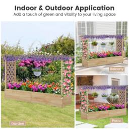 Costway 2M Raised Garden Bed Fir Wood Climbing Planter Box w/ 2-Sided Trellis in Natural - thumbnail 7