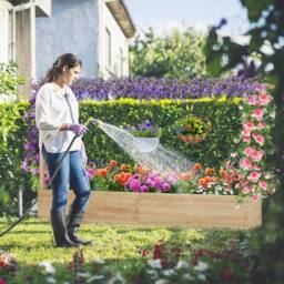 Costway 2M Raised Garden Bed Fir Wood Climbing Planter Box w/ 2-Sided Trellis in Natural - thumbnail 2