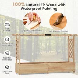 Costway 2M Raised Garden Bed Fir Wood Climbing Planter Box w/ 2-Sided Trellis in Natural - thumbnail 4