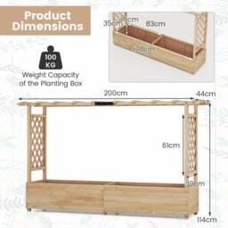 Costway 2M Raised Garden Bed Fir Wood Climbing Planter Box w/ 2-Sided Trellis in Natural - thumbnail 3