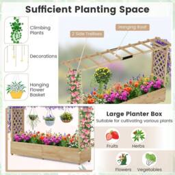 Costway 2M Raised Garden Bed Fir Wood Climbing Planter Box w/ 2-Sided Trellis in Natural - thumbnail 5