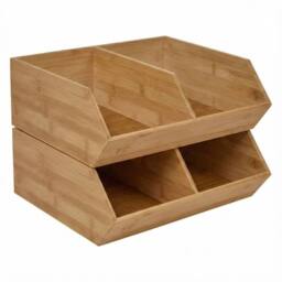 Havendro 2PCS Double Compartment Wooden Cosmetic Organiser Makeup Storage in Natural - thumbnail 1
