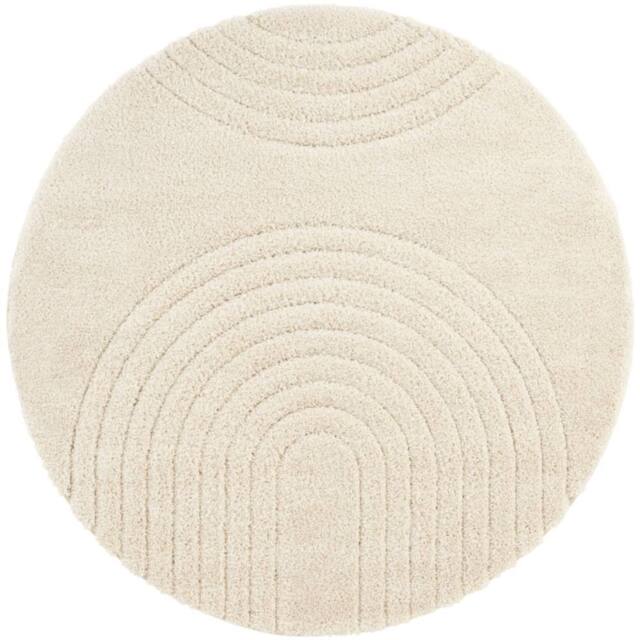 THE RUGS Fergus Design Deep Pile Round Rug Soft 22mm Plush Geometric in Cream - Size: 160 cm diameter - image 1