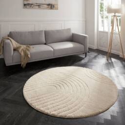 THE RUGS Fergus Design Deep Pile Round Rug Soft 22mm Plush Geometric in Cream - Size: 160 cm diameter - thumbnail 4