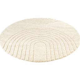 THE RUGS Fergus Design Deep Pile Round Rug Soft 22mm Plush Geometric in Cream - Size: 160 cm diameter - thumbnail 3