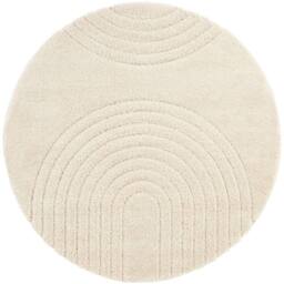 THE RUGS Fergus Design Deep Pile Round Rug Soft 22mm Plush Geometric in Cream - Size: 160 cm diameter