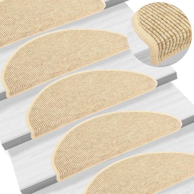 Berkfield Home Stair Mats Self-adhesive Sisal-Look 15 pcs 65x21x4 cm Beige - Size: Medium - image 1