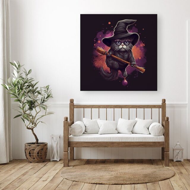 "Warren Reed - Designer Cat & A Broom Canvas - Size: W30"" x H30""" - image 1