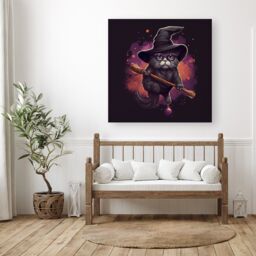 "Warren Reed - Designer Cat & A Broom Canvas - Size: W30"" x H30""" - thumbnail 1