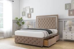 "Sloomy Sofia Chrome Plush Divan Base No Drawers - 54"" Headboard-Footboard in Taupe - Size: Double" - thumbnail 4