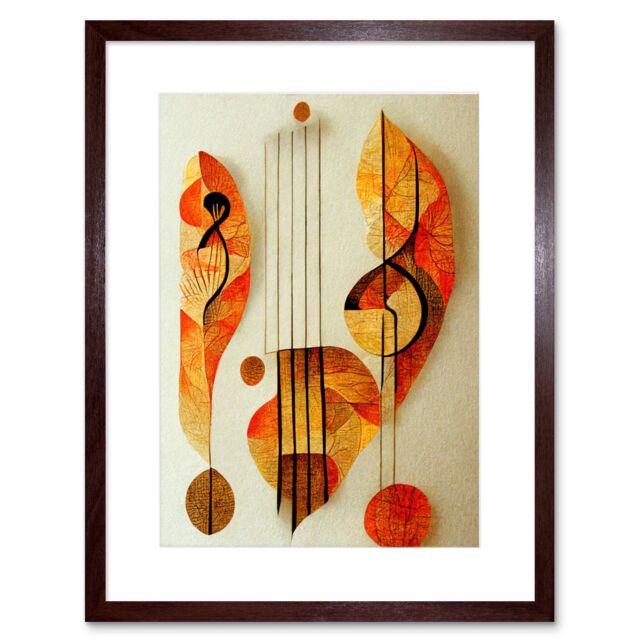 "Artery8 Wall Art Print Modern Abstract Musical Symbol Clef & Staff in Warm Autumn Colours Artwork Framed 9X7 Inch in Brown - Size: W7"" x H9""" - image 1