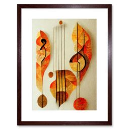 "Artery8 Wall Art Print Modern Abstract Musical Symbol Clef & Staff in Warm Autumn Colours Artwork Framed 9X7 Inch in Brown - Size: W7"" x H9""" - thumbnail 1