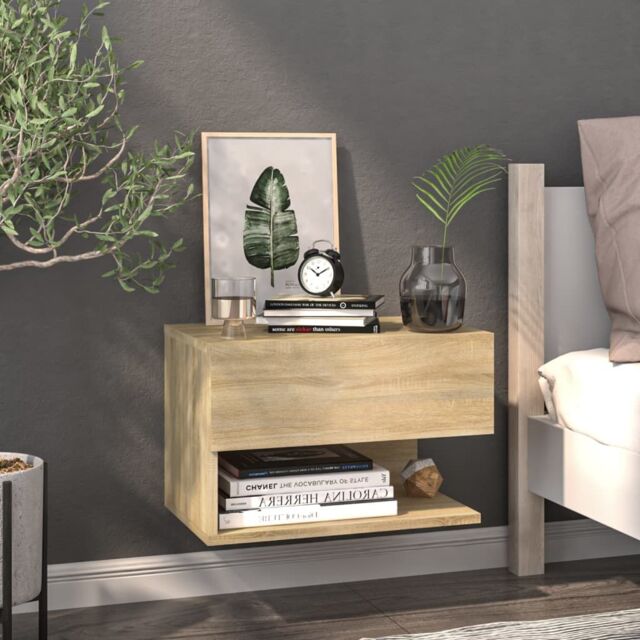 Berkfield Home Wall-mounted Bedside Cabinet Sonoma Oak in Brown - image 1