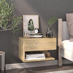 Berkfield Home Wall-mounted Bedside Cabinet Sonoma Oak in Brown - thumbnail 1