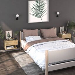 Berkfield Home Wall-mounted Bedside Cabinet Sonoma Oak in Brown - thumbnail 3
