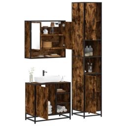 Berkfield Home 3 Piece Bathroom Furniture Set Smoked Oak Engineered Wood in Brown - thumbnail 1