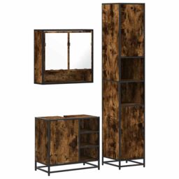 Berkfield Home 3 Piece Bathroom Furniture Set Smoked Oak Engineered Wood in Brown - thumbnail 2