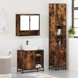 Berkfield Home 3 Piece Bathroom Furniture Set Smoked Oak Engineered Wood in Brown - thumbnail 4