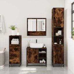 Berkfield Home 3 Piece Bathroom Furniture Set Smoked Oak Engineered Wood in Brown - thumbnail 3