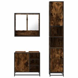 Berkfield Home 3 Piece Bathroom Furniture Set Smoked Oak Engineered Wood in Brown - thumbnail 5