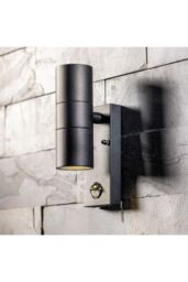 CGC Lighting 'Leon' Black Stainless Steel GU10 Up & Down Outdoor Wall Light IP44 with PIR Motion Sensor