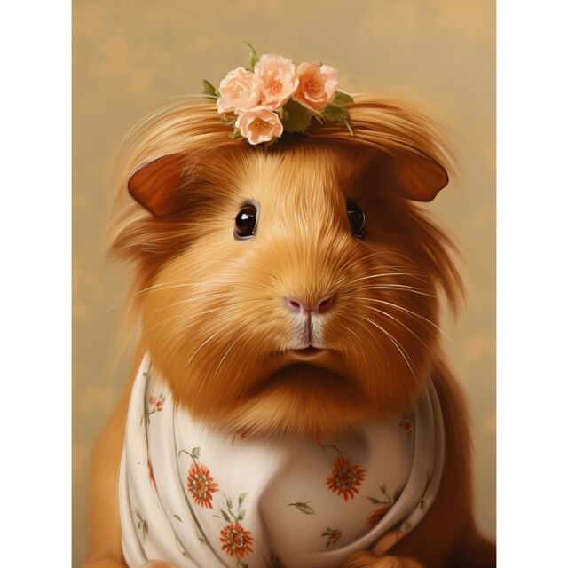 "Artery8 Wall Art Print Cute Dressed Up Guinea Pig Girls Bedroom Artwork Poster in Brown - Size: W18"" x H24""" - image 1