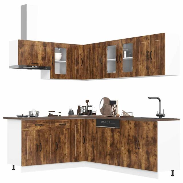 Berkfield Home 11 Piece Kitchen Cabinet Set Kalmar Smoked Oak Engineered Wood in Brown - image 1