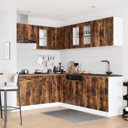 Berkfield Home 11 Piece Kitchen Cabinet Set Kalmar Smoked Oak Engineered Wood in Brown - thumbnail 3