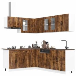 Berkfield Home 11 Piece Kitchen Cabinet Set Kalmar Smoked Oak Engineered Wood in Brown - thumbnail 1