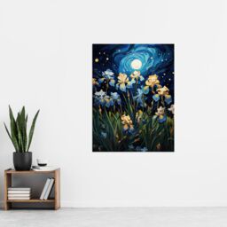 "Artery8 Wall Art Print Ethereal Iris Flower Meadow Blooms Moonlight Poster Picture in Blue - Size: W18"" x H24""" - thumbnail 4
