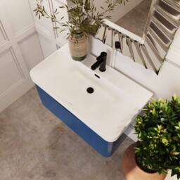 Balterley Arch Bathroom Wall Hung 1 Drawer Vanity, Ceramic Basin, Blue, 800mm in Blue - thumbnail 3
