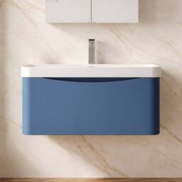 Balterley Arch Bathroom Wall Hung 1 Drawer Vanity, Ceramic Basin, Blue, 800mm in Blue - thumbnail 6
