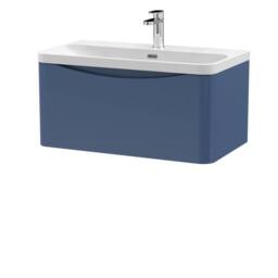Balterley Arch Bathroom Wall Hung 1 Drawer Vanity, Ceramic Basin, Blue, 800mm in Blue
