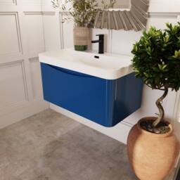 Balterley Arch Bathroom Wall Hung 1 Drawer Vanity, Ceramic Basin, Blue, 800mm in Blue - thumbnail 4