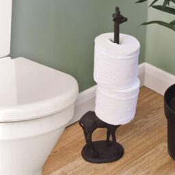 mysmartbuy Giraffe Design Toilet Paper Holder - Freestanding Cast Iron Novelty Loo Roll Bathroom Stand - Holds 2 Rolls, H48cm in Black