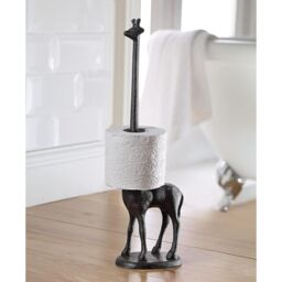 mysmartbuy Giraffe Design Toilet Paper Holder - Freestanding Cast Iron Novelty Loo Roll Bathroom Stand - Holds 2 Rolls, H48cm in Black - thumbnail 3