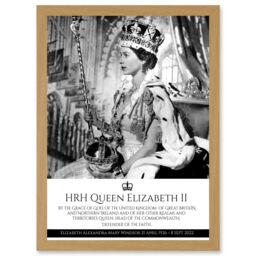 Artery8 HRH Queen Elizabeth II Coronation Portrait Commemorative Artwork Framed Wall Art Print A4 in Light Oak - thumbnail 1