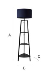 ValueLights Hiru Black 3 Tier Wooden Shelf Floor Lamp with Large Drum Shade in Navy - thumbnail 7