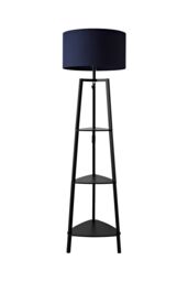 ValueLights Hiru Black 3 Tier Wooden Shelf Floor Lamp with Large Drum Shade in Navy - thumbnail 6