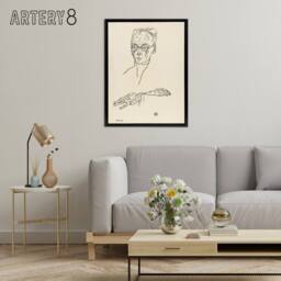 "Artery8 Franz Blei Line Art Portrait Framed Canvas Wall Art Print Egon Schiele in Beige - Size: W18"" x H24""" - thumbnail 3