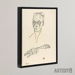 "Artery8 Franz Blei Line Art Portrait Framed Canvas Wall Art Print Egon Schiele in Beige - Size: W18"" x H24""" - thumbnail 2