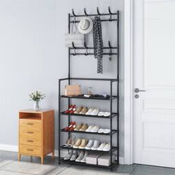EONLION 5 Tier Shoes Rack Shelf Hat Bag Light Cloth Stand Hanger Organiser in Black - thumbnail 7